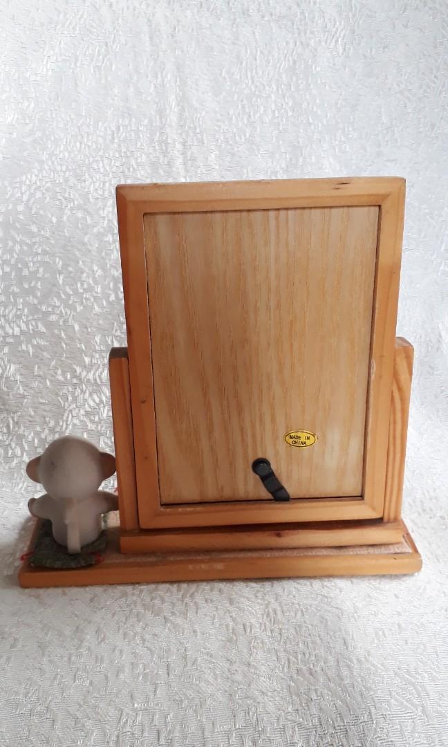 Wooden Table Mirror / Frame with Decorative Monkey, Furniture & Home