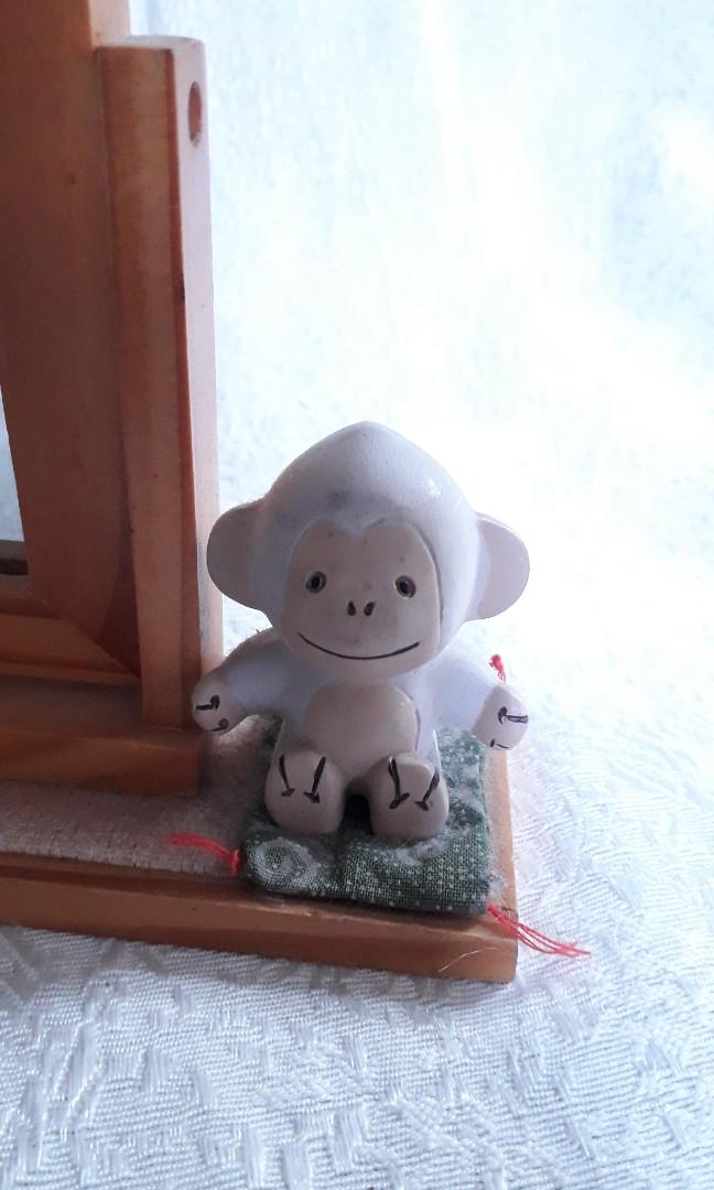 Wooden Table Mirror / Frame with Decorative Monkey, Furniture & Home