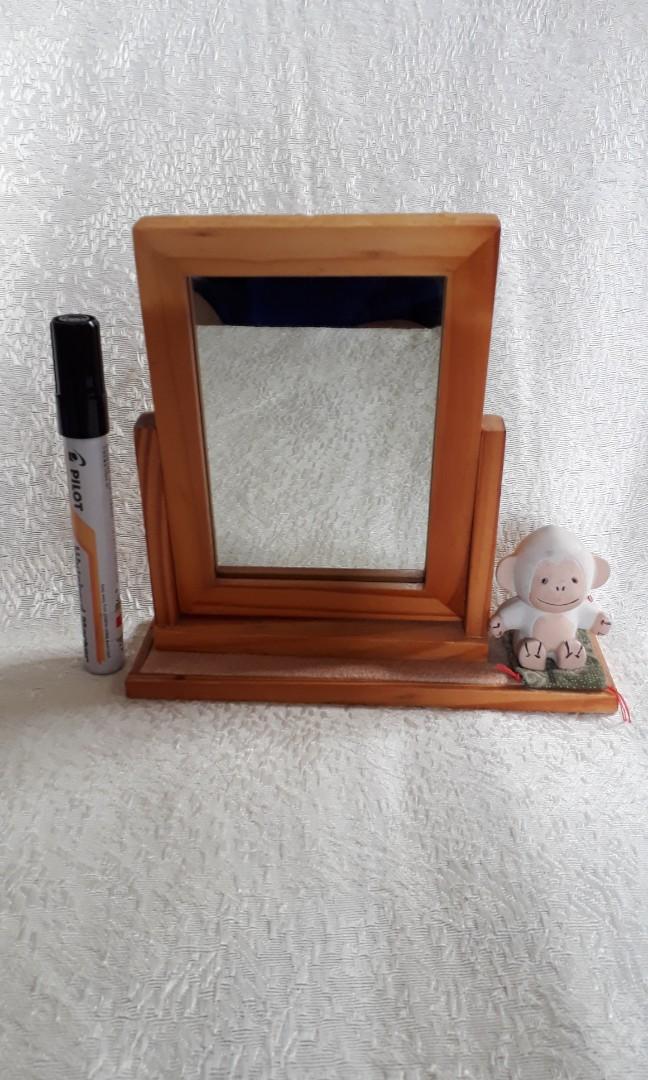 Wooden Table Mirror / Frame with Decorative Monkey, Furniture & Home