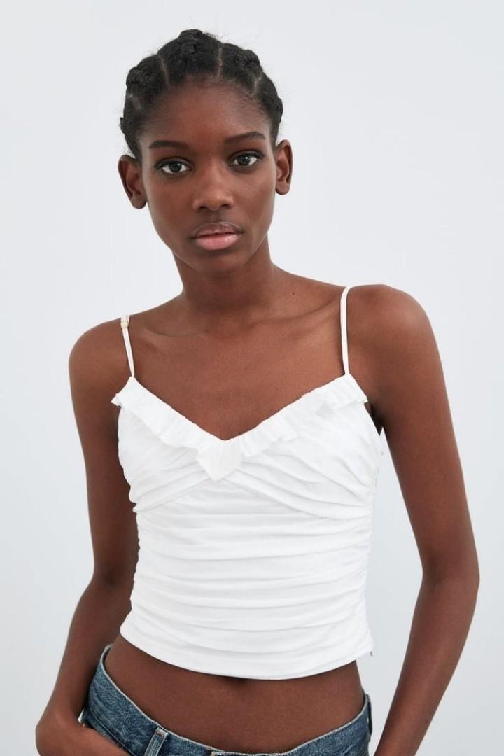 Zara draped poplin strap top, Fesyen 