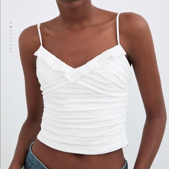 Zara draped poplin strap top, Fesyen 
