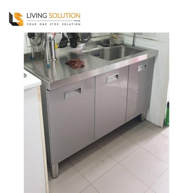 120cm Stainless Steel Kitchen Cabinet with Sink, Furniture ...