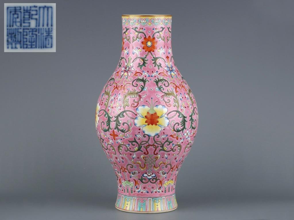 ※中国古美術/粉彩梅花牡丹紋瓶/(擁正年製) 中国古美術/粉彩梅花牡丹紋瓶/(擁正年製)