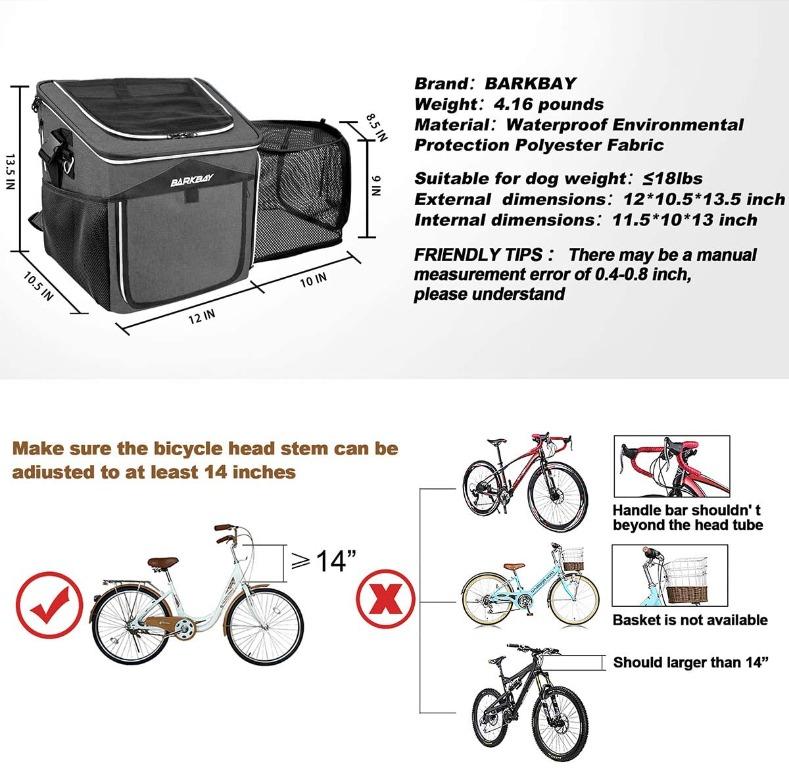 BarkBay Dog Bike Basket Carrier, Expandable Foldable SoftSided Dog