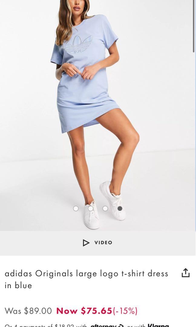 Adidas Originals Large Logo T shirt Dress in Baby Blue XS