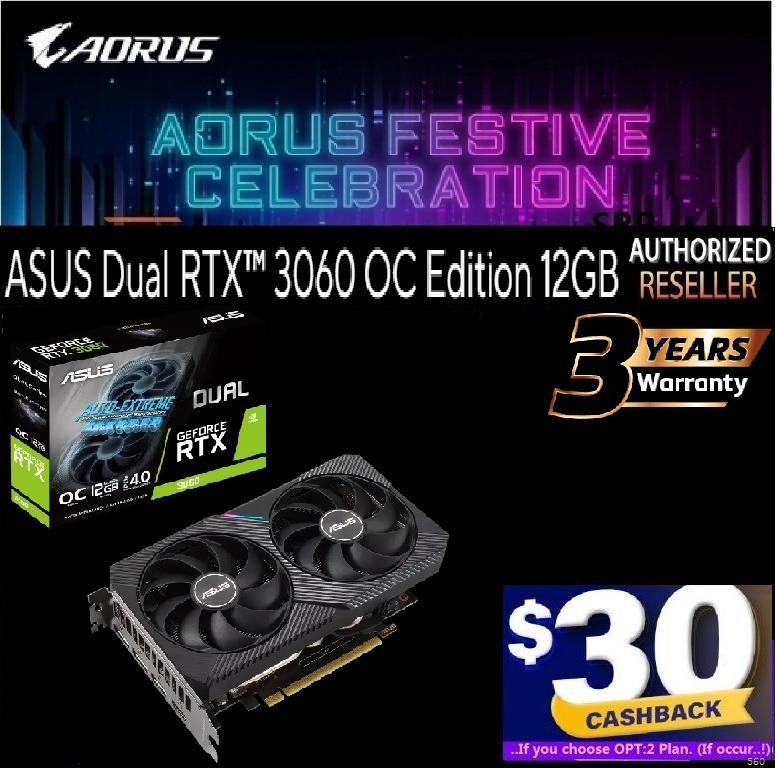 ASUS Dual RTX 3060 OC Edition 12GB GDDR6(3Y), #1st..to 31th Aug RTX 3060  SEASON Promotion Offer 2022..#, Computers & Tech, Parts & Accessories,  Computer Parts on Carousell