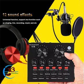 Bm-800 Microphone with V8 Soundcard for Studio Recording Streaming Gaming Music Production Podcast Complete Full Set, Sony Wired 3.5mm Headset