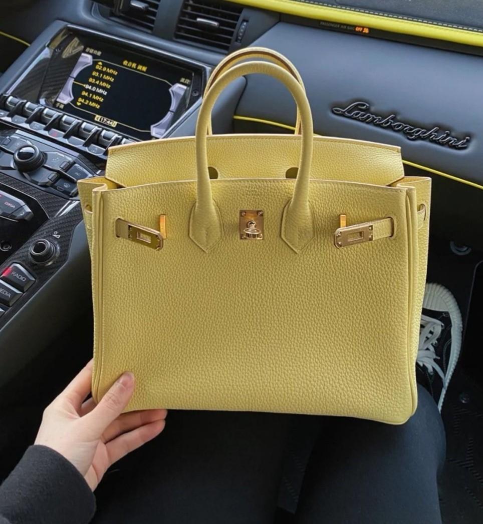 Hermes Kelly 25 Handbag 1Z Jaune Poussin Togo GHW