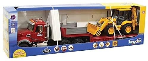 Bruder mack granite flatbed truck with jcb loader backhoe top