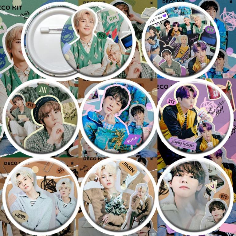 bts deco kit preview cuts pin button badge 58mm 8pcs hobbies toys collectibles memorabilia k wave on carousell