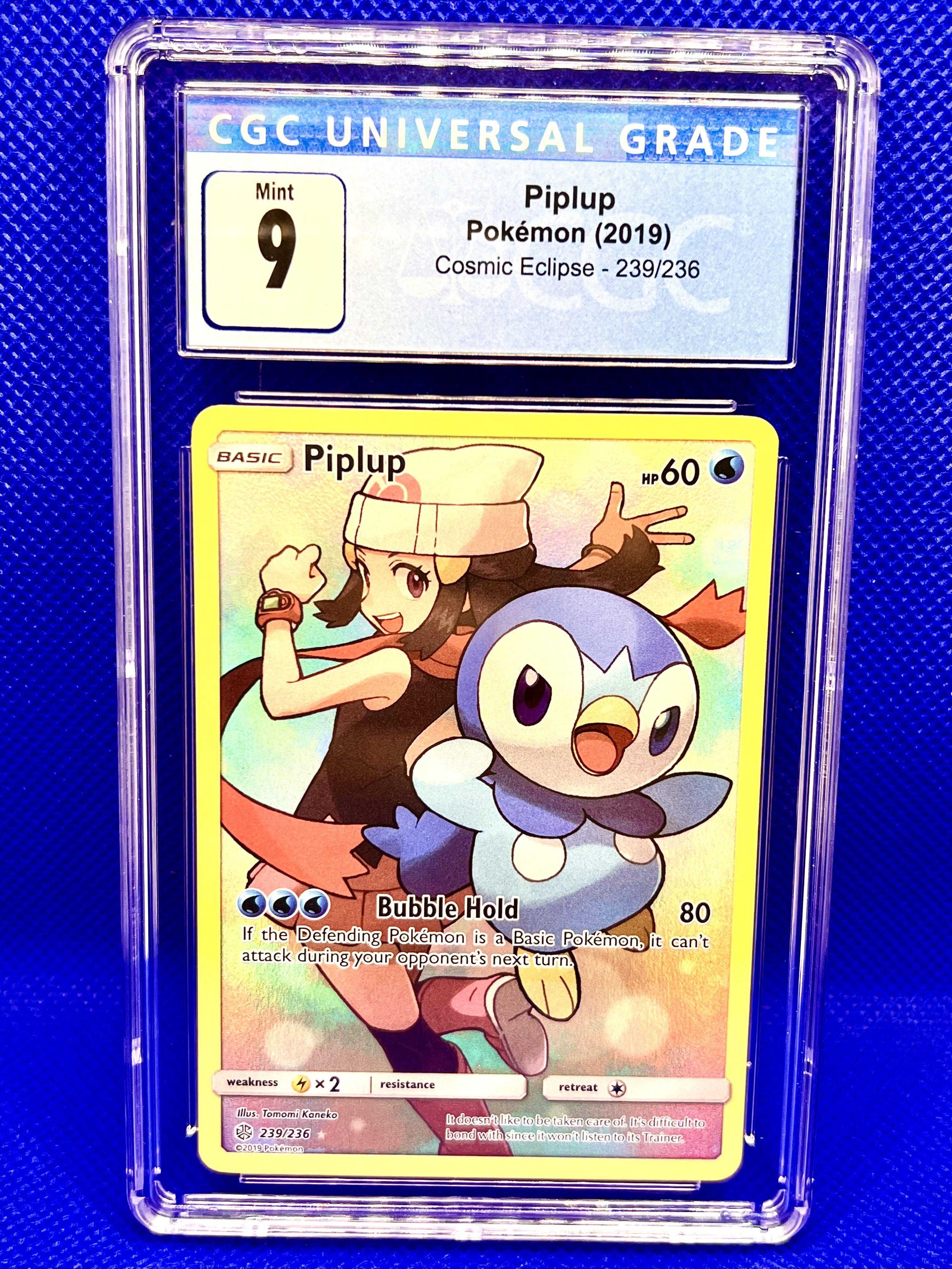 CGC 9 Pokemon Cosmic Eclipse Piplup 239/236 Full Art Secret Rare Holo,  Hobbies & Toys, Toys & Games on Carousell