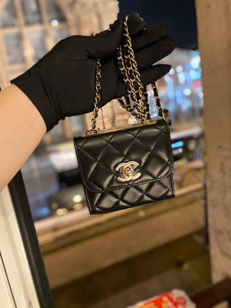 Authentic Chanel Mini Trendy CC Clutch With Chain Black