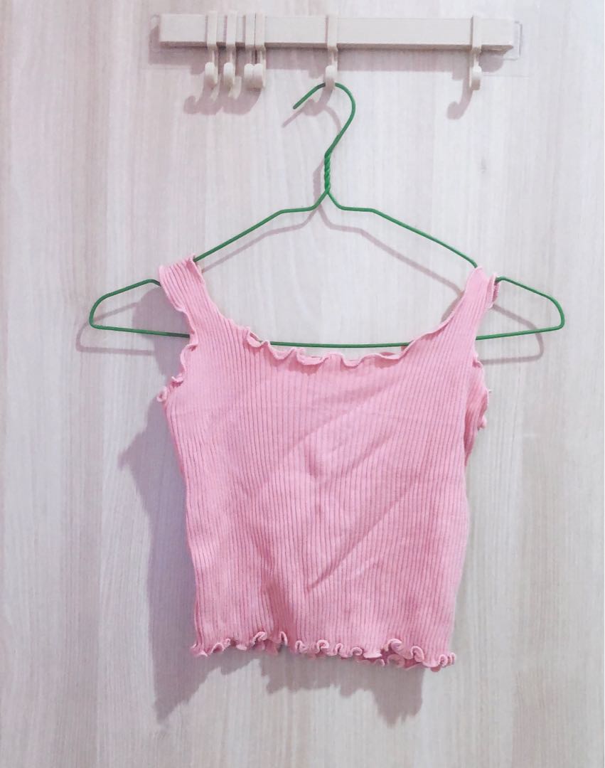 Crop Top Pink Wanita Bodycon, Fesyen 