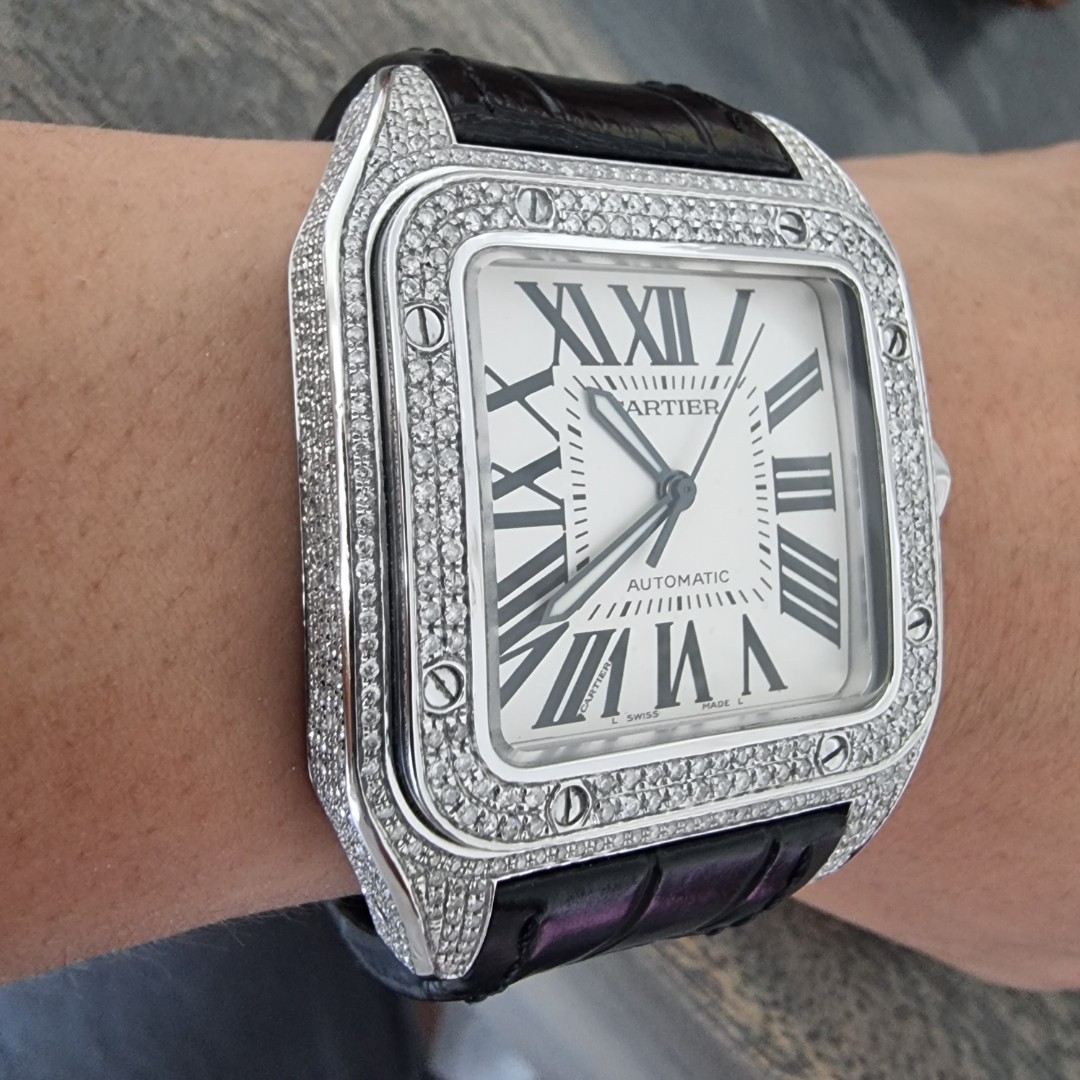 Fullset Diamond Cartier Santos 100XL, Luxury, Watches on Carousell