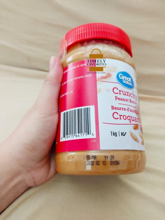 Great Value Crunchy Peanut Butter, 1kg (Category: Packaged & Instant Food) located in Pasay City. Submitted by timelyfavorito1 (Listing ID 1149486349, Image 3). Description: IMPORTED CANADA BB: 10/13/22 Great Value Crunchy Peanut Butter, 1 kg Ingredients: Dry roasted peanuts, icing sugar, hydrogenate cottonseed, soybean oil), salt. Contains: peanuts. May contain:tree nuts. .