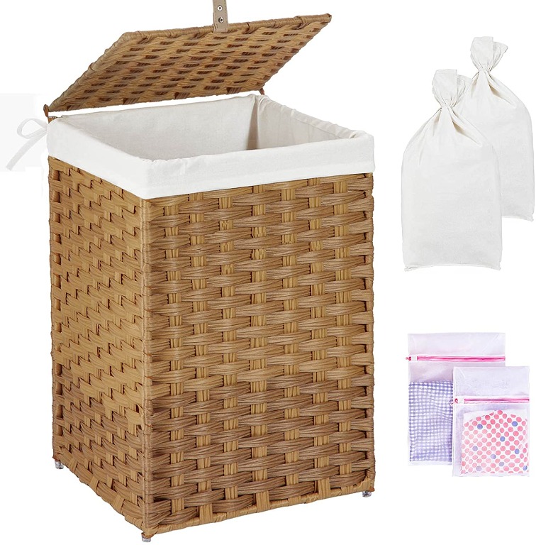 GREENSTELL Laundry Hamper with Lid, 60L Clothes Hamper with 2 Removable