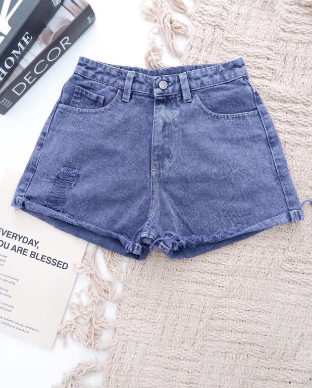 High Waisted Denim Shorts, Fesyen 