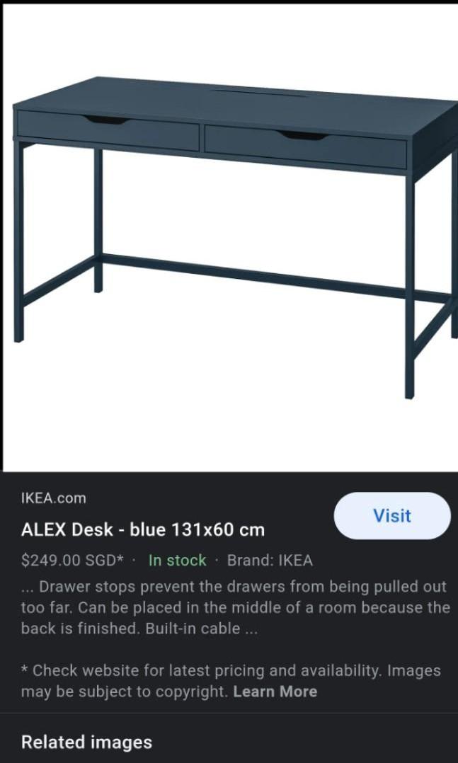 Ikea Alex Study Desk (Blue), Furniture & Home Living, Furniture, Tables