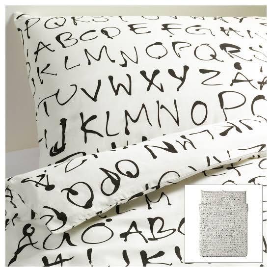 IKEA EIVOR Alphabet Letters Bed Quilt Cover Set with Pillow Case (Single Size Bed), Furniture & Home Living, Bedding & Towels on