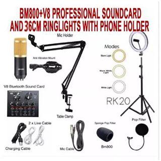 J3 - BM-800 microphone, V8 sound card complete set. with 36cm ring light supplementary light and 6ft stand