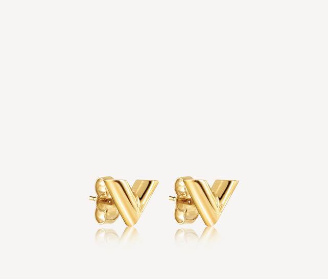 LOUIS VUITTON Brass Essential V Stud Earrings Gold 1251979