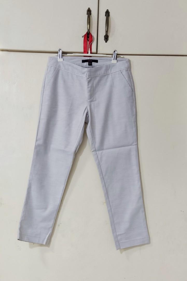 Mango Light Gray Cropped Pants, Women's 