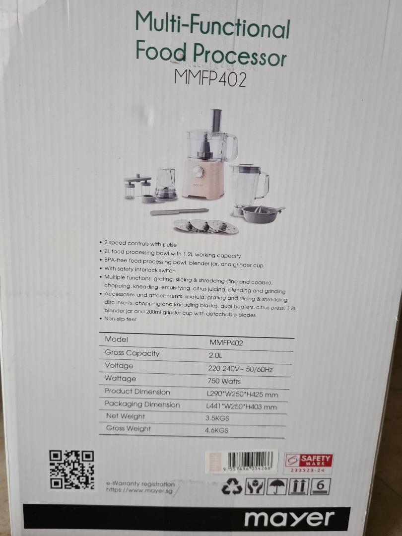 (WARRANTY) Mayer MultiFunctional Food Processor MMFP402, TV & Home