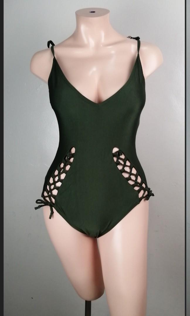 Olive green one piece swimsuit, Women's Fashion, Swimwear, Bikinis
