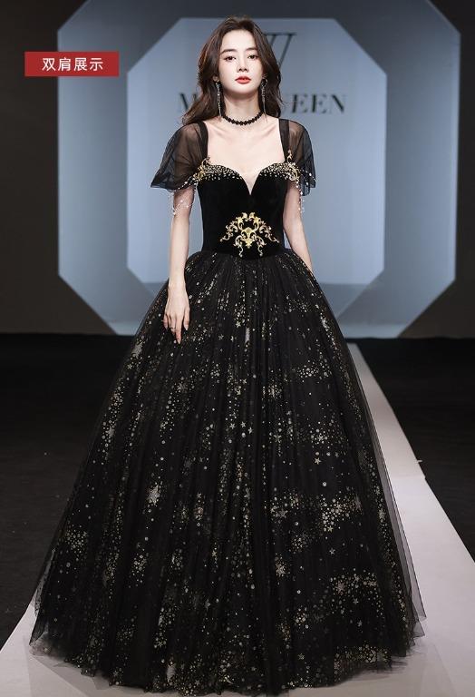 Gold and top black prom dress