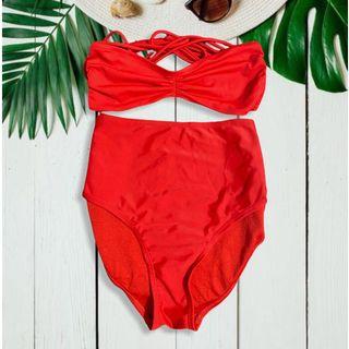 Red two piece swimsuit
