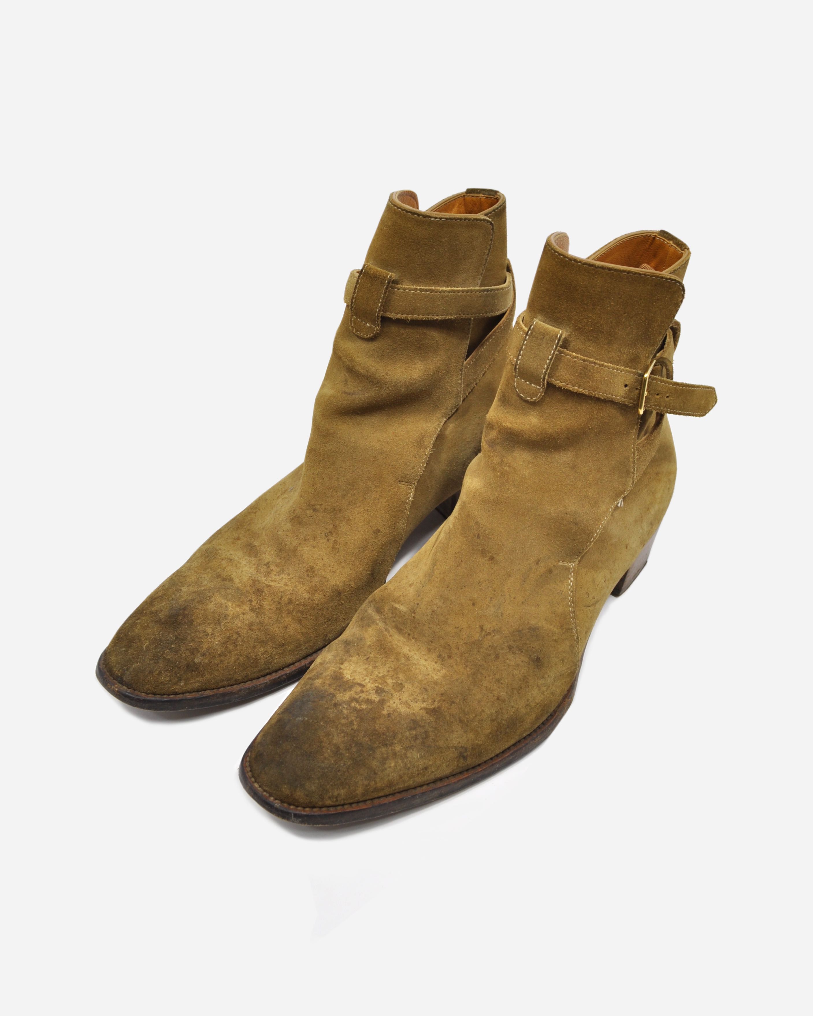 SAINT LAURENT Size Brown Suede Belted Wyatt Jodhpur Boots 54 OFF
