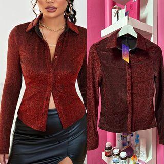 Shein Gilttery Maroon Top