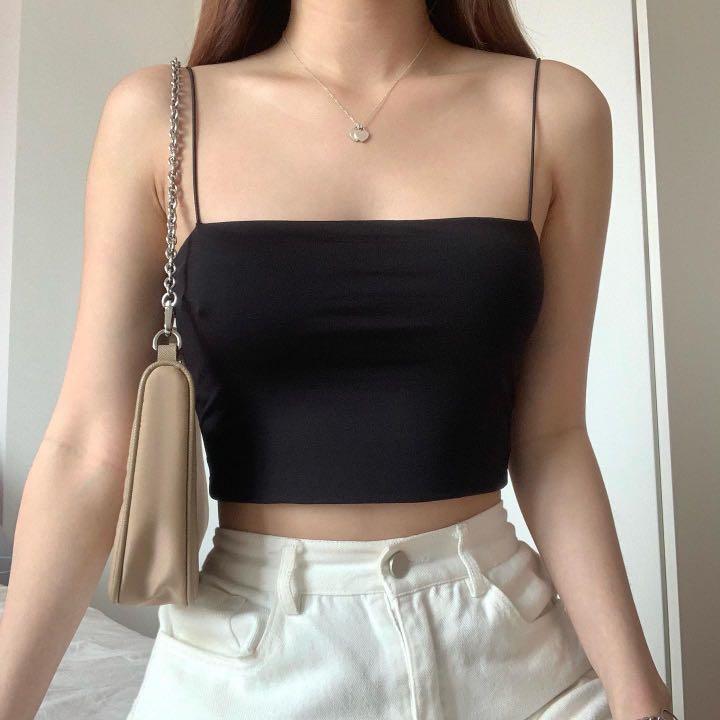 Thin strap square neck crop 2025 top
