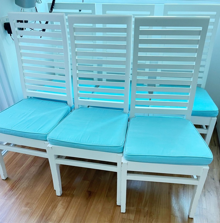 Used Teak Chairs Set of 7 with cushions, Furniture & Home Living