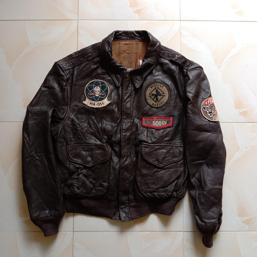 VINTAGE TYPE A-2 MILITARY FLIGHT LEATHER JACKET, Men's Fashion