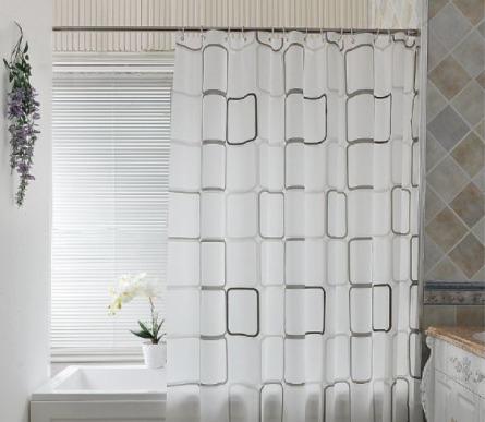 Waterproof PEVA Thickened Home Hotel Shower Curtain Grid With Hooks