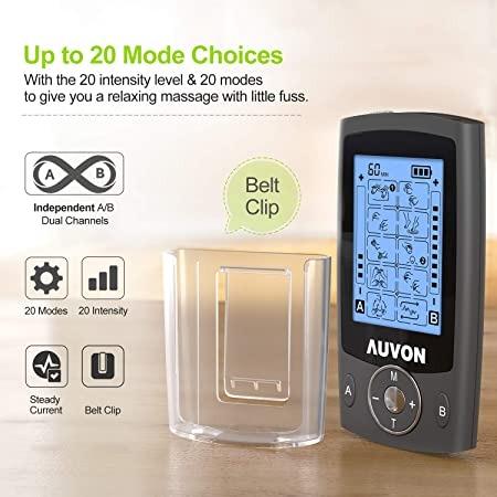 AUVON Dual Channel TENS Unit Muscle Stimulator (Family Pack), 20 Modes  Rechargeable TENS Machine 
