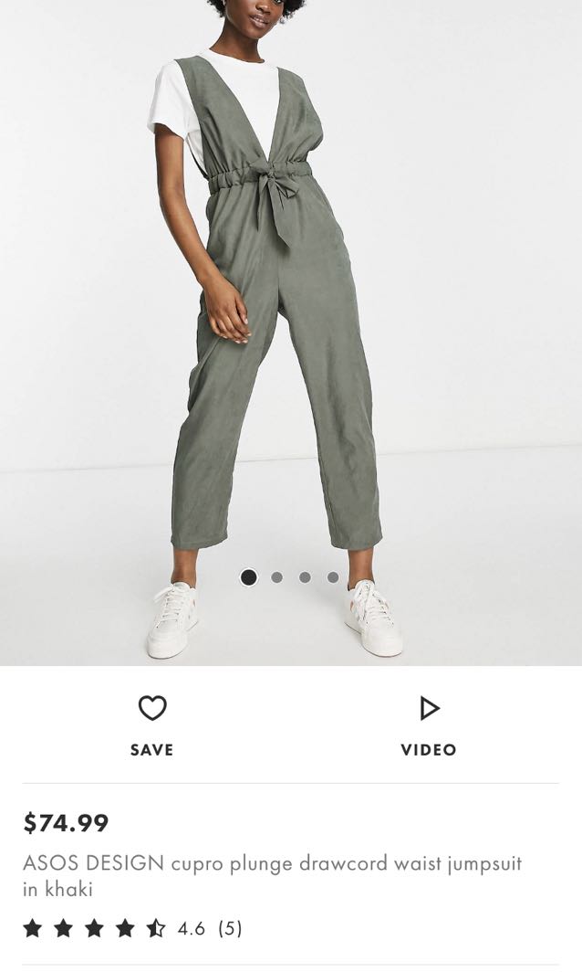 Asos cupro plunge jumpsuit in khaki Women s Fashion Dresses Sets Jumpsuits on Carousell