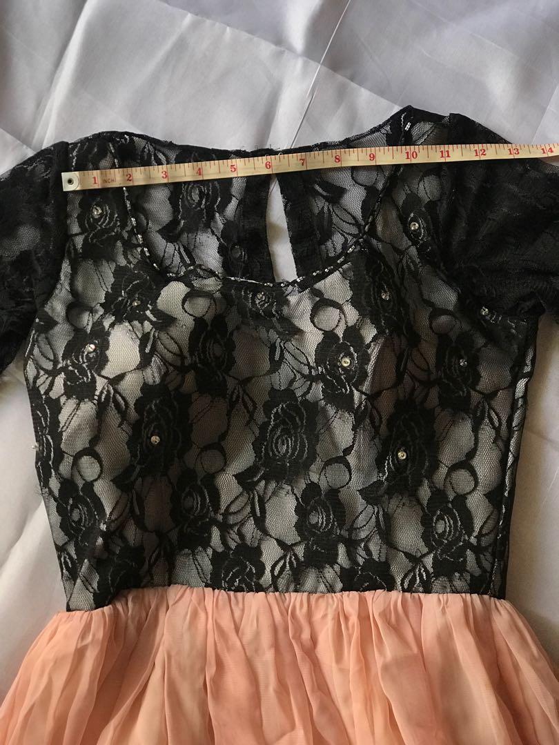 knee length dresses for ladies Shirah, 20s peach silk and black lace dress – One Vintage main image 1