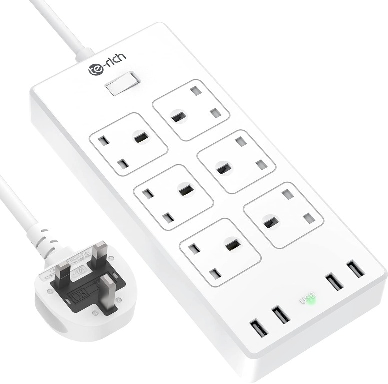 [C5635] Extension Lead, TeRich 6 Gang Power Strip with 4 USB Slots(3