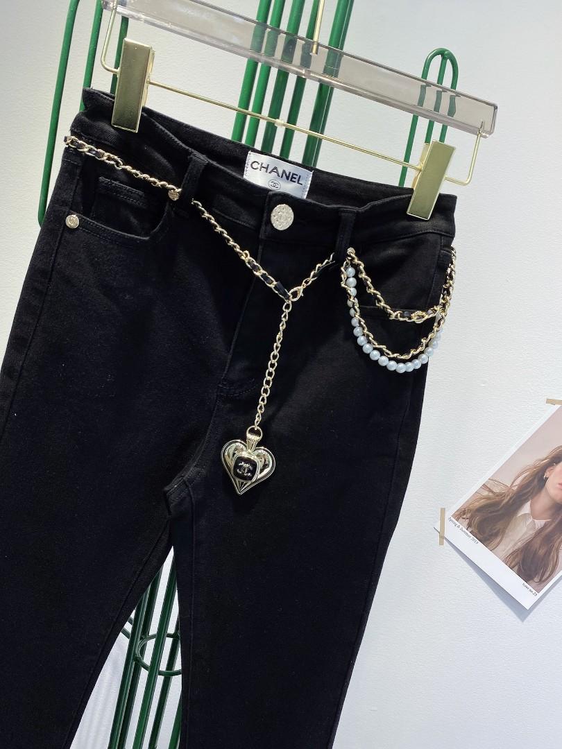 Ch Flare Pants with Gold Chain Belt 