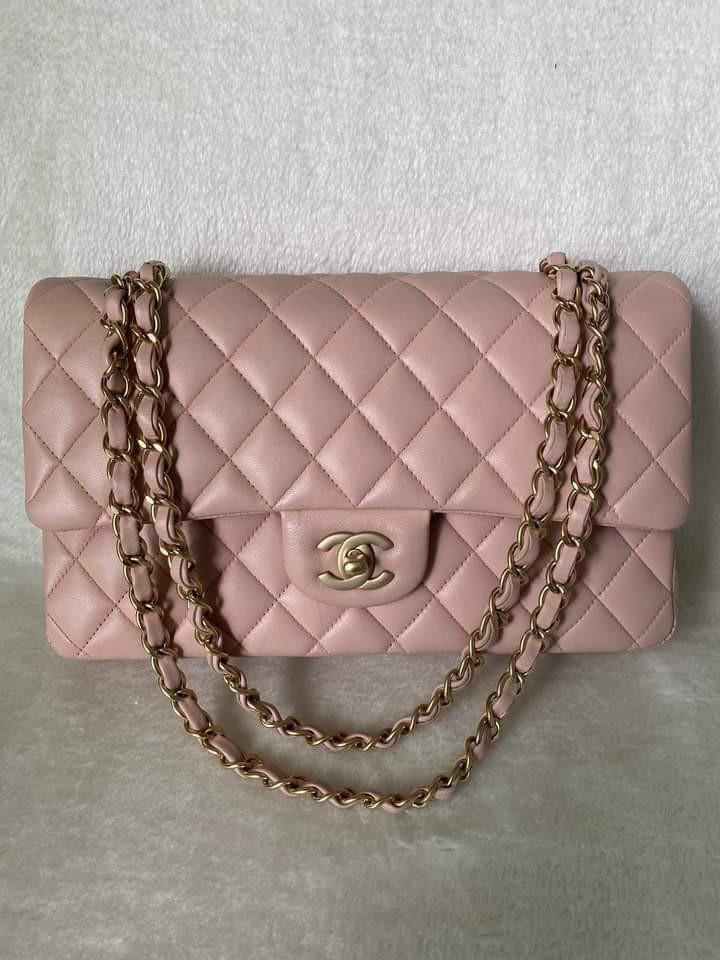 Chanel Classic Medium Double Flap (Category: Luxury Bags & Wallets) located in Manila. Submitted by bagislifeshop (Listing ID 1149622982, Image 2). Description: ▪️Chanel Classic Medium double flap▪️ ☑️In transit to Manila ✅Series 20 ✅Colour: Light pink in GHW ✅Material: lambskin leather ✅Condition: 8.8/10 ✅Inclusions: Dust bag, hologram sticker intact and entrupy certificate.