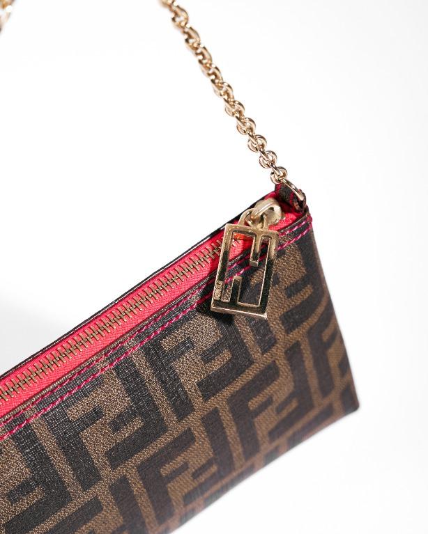 Fendi Spalmati Zucca Pochette Tobacco Fuchsia