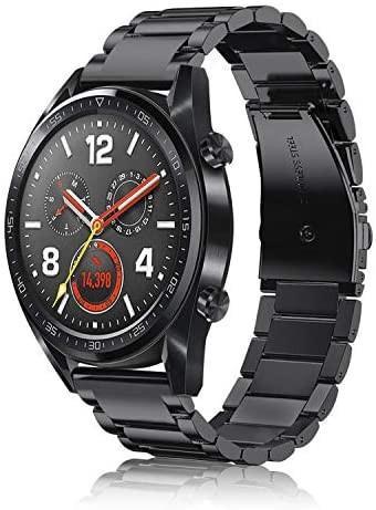 FINTIE Strap Compatible with Huawei Watch GT/Huawei Watch GT 2 46mm / GT 2e  / GT Active Smartwatch - Quick Release Stainless Steel Metal Wrist Bands  Replacement Adjustable Straps, Black (M8088), Everything