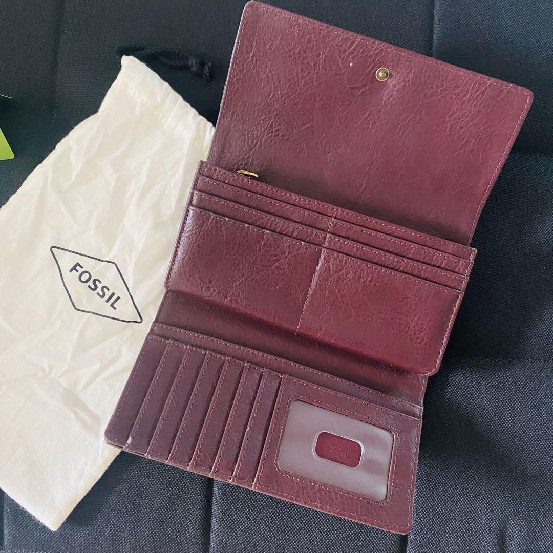 Fossil logan rfid flap clutch long wallet red Authentic Genuine