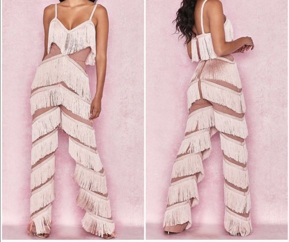 Fringe Tassel Pink Jumpsuit, Women's 