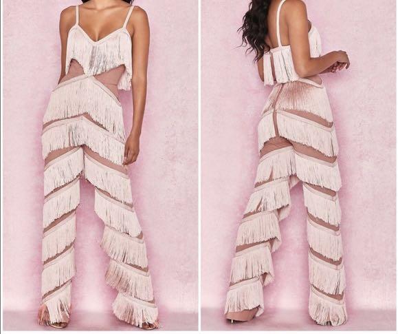 Fringe Tassel Pink Jumpsuit Women s Fashion Dresses Sets