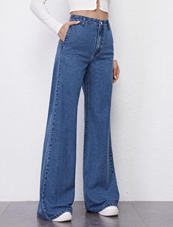 Dark Blue High Waisted Flare Jeans Women s Fashion Bottoms Jeans Leggings on Carousell