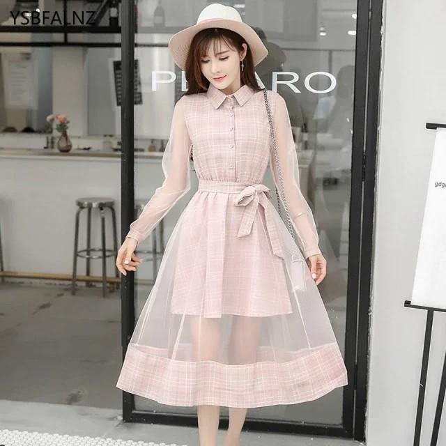 Korean Mesh Dress Longsleeves Women s Fashion Dresses Sets