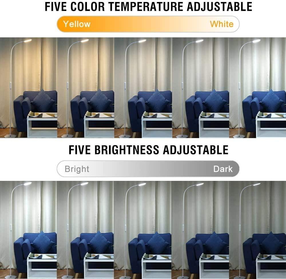 LED Floor Lamp Henzin 9W Remote Touchable LED Reading Standing Light for Living Room Bedroom Flexible Gooseneck Task Light 5 Color Temperatures 5